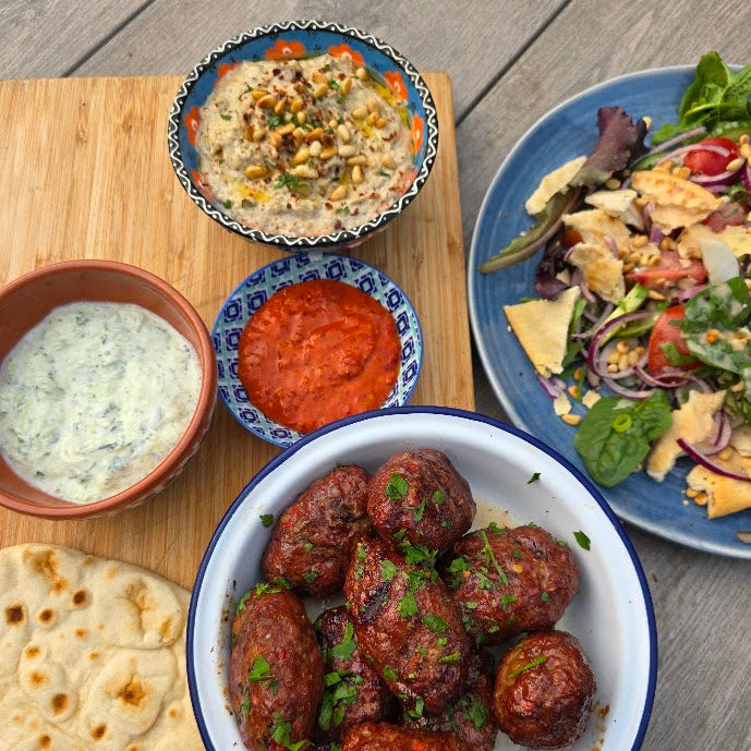 Middle Eastern BBQ Feast – Koftas, Flatbreads, Baba Ganoush & Fattoush