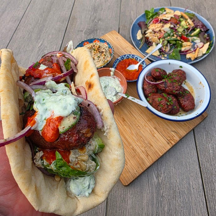 Middle Eastern BBQ Feast – Koftas, Flatbreads, Baba Ganoush & Fattoush
