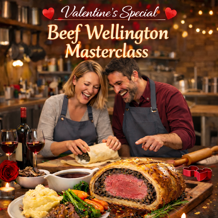 Beef Wellington Masterclass - Valentines Special!  Take home a Wellington for 2 plus sides and a delicious rich red wine jus.